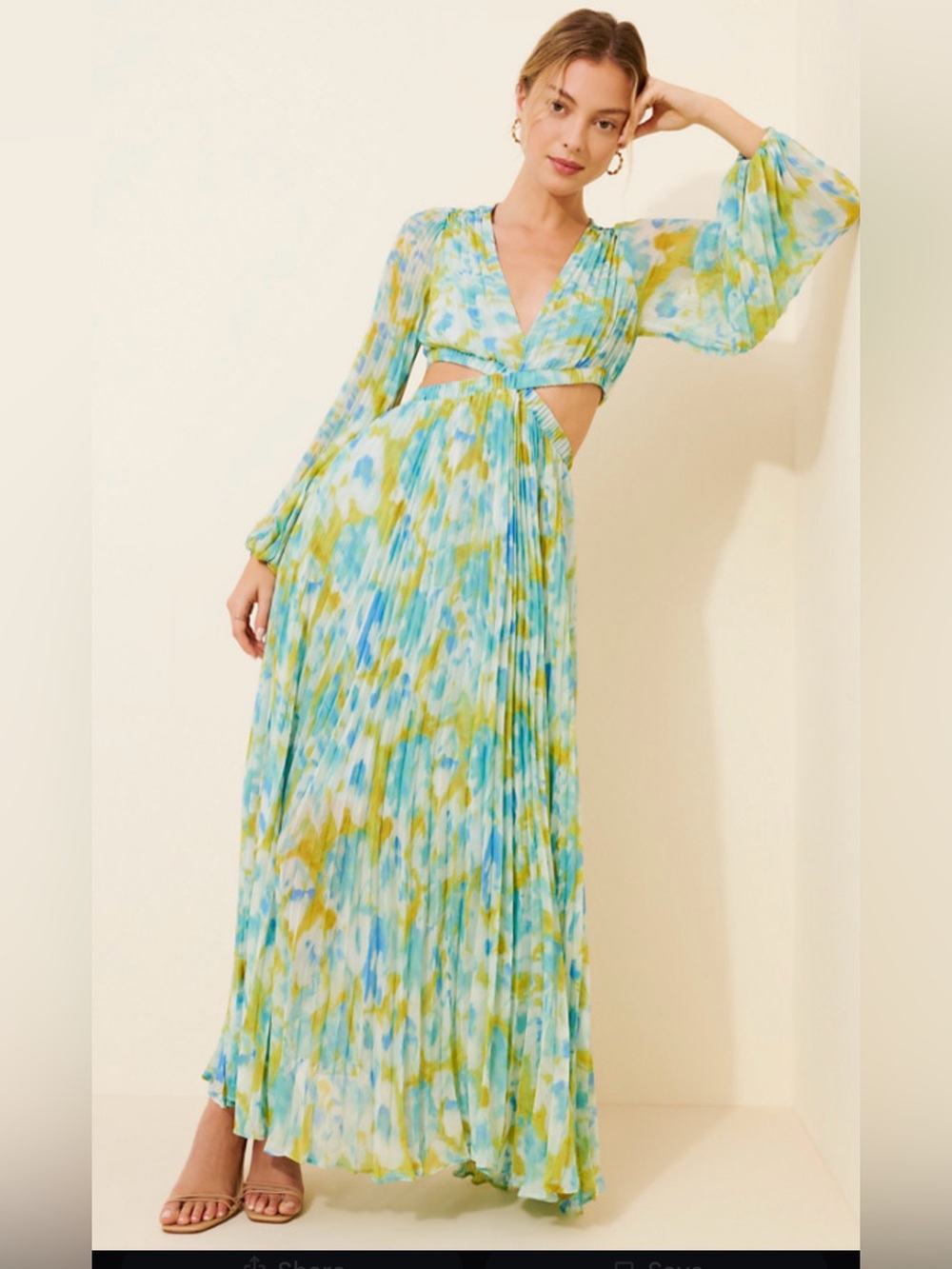 Astr Tie-Front Maxi Dress in Aqua, Lime & White